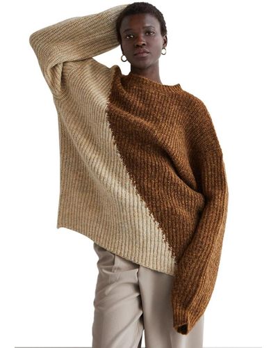 Crescent Reese Color Block Asymmetric Sweater - Brown