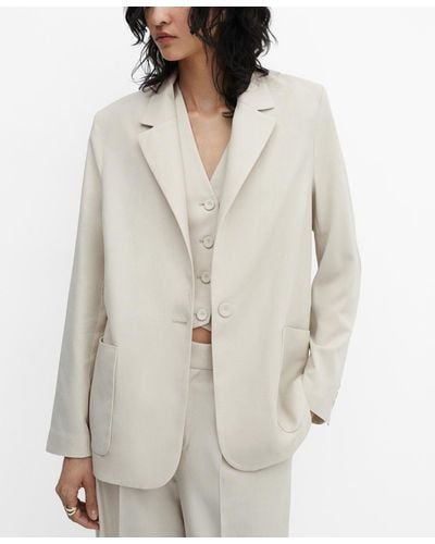 Mango Pockets Suit Blazer - White