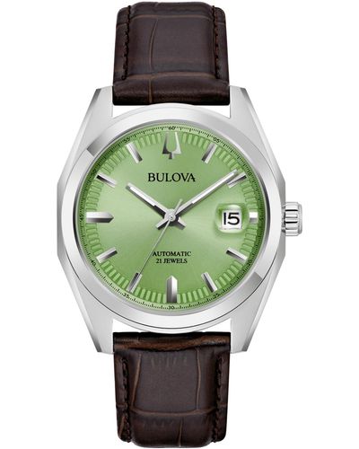 Bulova Automatic Surveyor Leather Strap Watch 39mm - Green