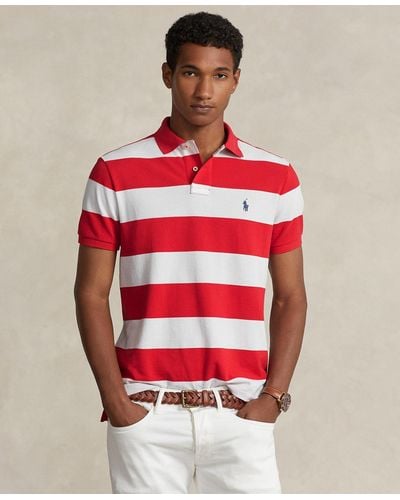 Polo Ralph Lauren Classic-fit Striped Mesh Polo Shirt - Red