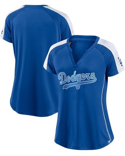 Fanatics Royal And White Los Angeles Dodgers True Classic League Diva Pinstripe Raglan V-neck T-shirt - Blue