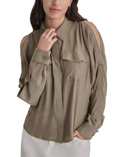 DKNY Cold-shoulder Shirt - Brown