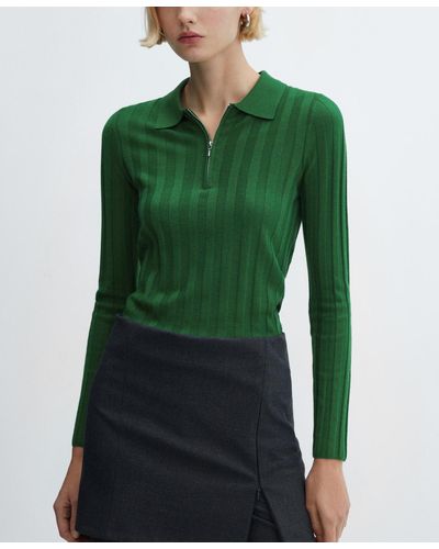 Mango Zip Neck Sweater - Green