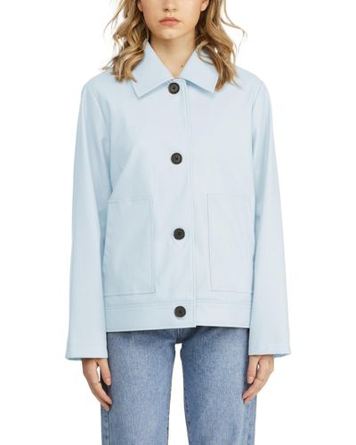 NVLT Faux Leather Button Opened Jacket - Blue