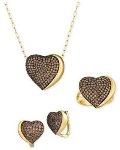 Le Vian Godiva X Chocolate Diamond Heart Necklace Ring Earrings Collection In 14k Gold - White