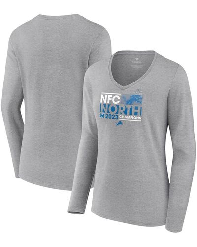 Fanatics Detroit Lions 2023 Nfc North Division Champions Conquer V-neck Long Sleeve T-shirt - Gray