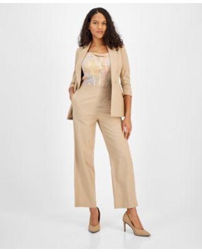 BarIII Faux Double Breasted Jacket Shimmer Knit Draped Neck Camisole Top Wide Leg Pull On Pants Created For Macys - Natural