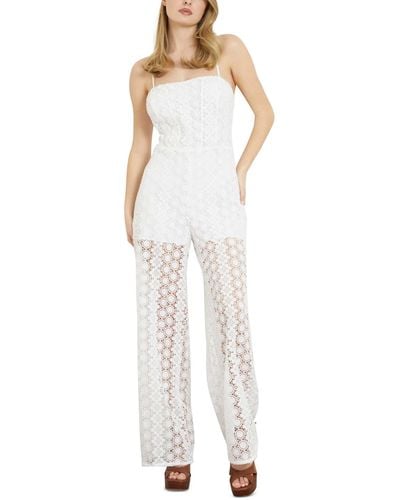 Guess Elle Sleeveless Open-back Lace Jumpsuit - White