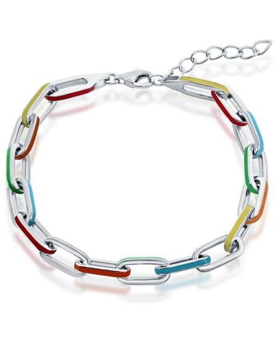 Simona Sterling Multi-color Enamel Paperclip Bracelet - Metallic