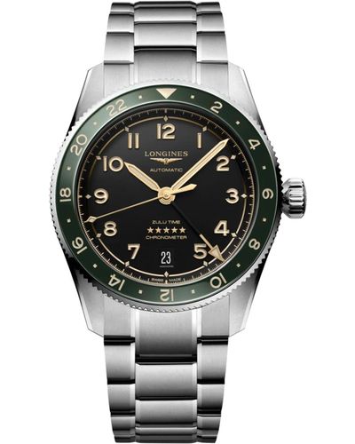 Longines Swiss Automatic Spirit Zulu Time Stainless Steel Bracelet Watch 39mm - Gray