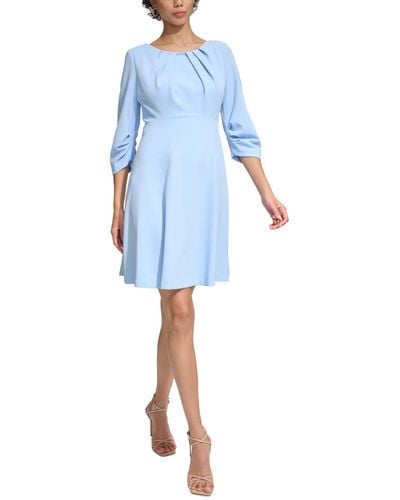 Calvin Klein 3/4-sleeve Ruched A-line Dress - Blue
