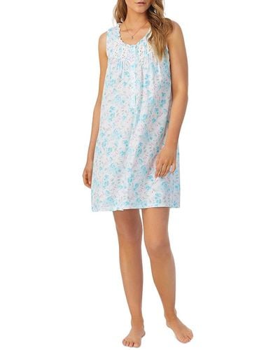 Eileen West Floral Ruffled Lace-trim Chemise - Blue