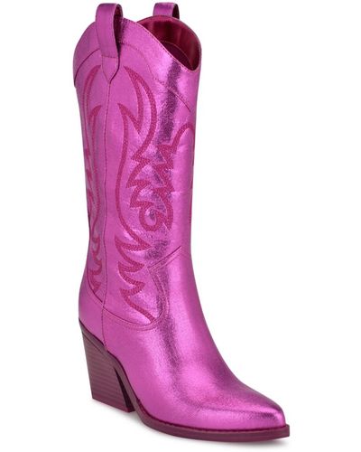 Nine West Keeks Pointy Toe Block Heel Western Boots - Pink