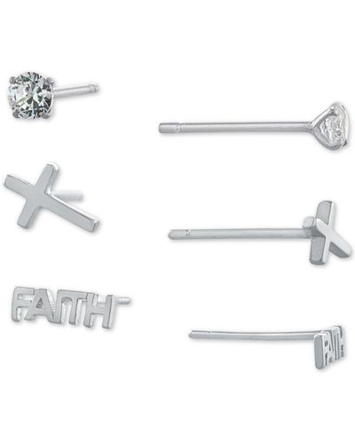 Giani Bernini 3-pc. Set Cubic Zirconia & Faith-themed Stud Earrings - Metallic
