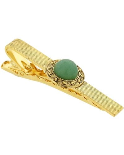 1928 Jewelry 14k Gold Plated Semi-precious Aventurine Tie Bar Clip - Green