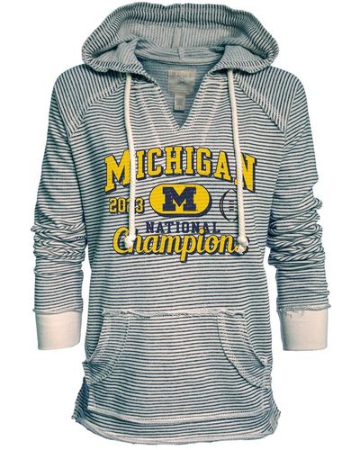 Blue 84 Michigan Wolverines College Football Playoff 2023 National Champions Striped French Terry V-neck Pullover Hoodie - Gray