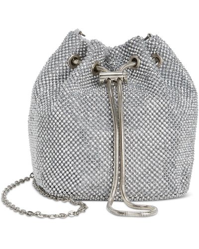 INC International Concepts Mini Drawstring Diamond Mesh Bucket Bag - Gray