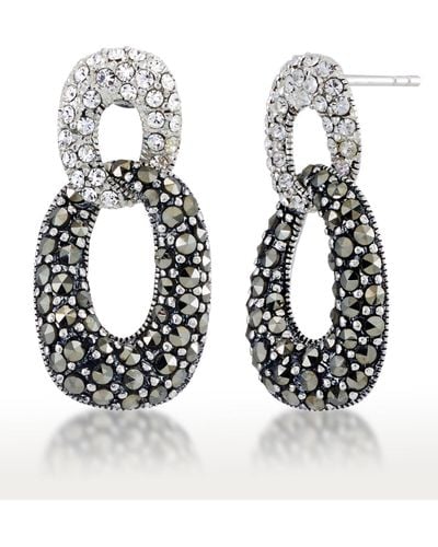 Macy's Marcasite And Crystal Pave Double Oval Post Earrings - White
