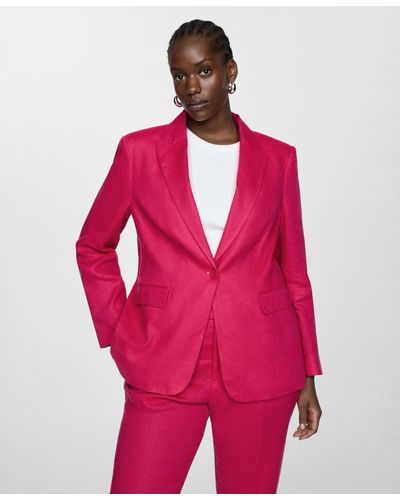 Mango 100% Linen Suit Blazer - Red