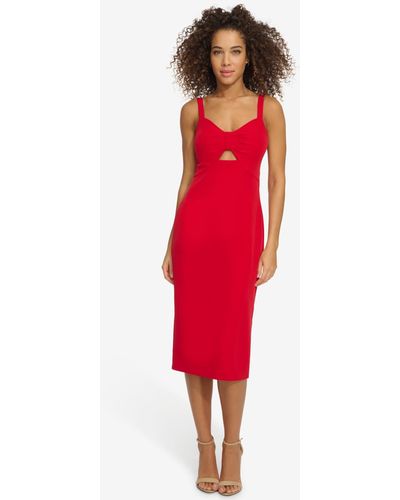 Siena Jewelry Ruched-front Cutout Sleeveless Midi Dress - Red