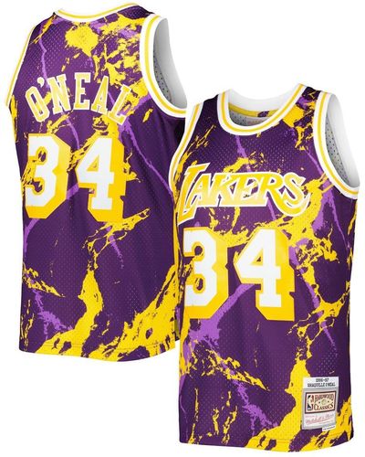 Mitchell & Ness Shaquille O'neal Los Angeles Lakers 1996-97 Hardwood Classics Marble Swingman Jersey - Purple