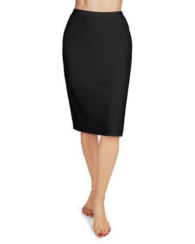 Memoi Seamless High-waisted Bonded Full Slip Skirt - Black