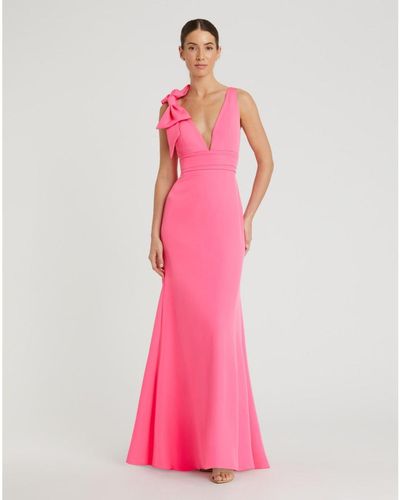 Mac Duggal Sleeveless V Neck Bow Detail Mermaid Gown - Pink