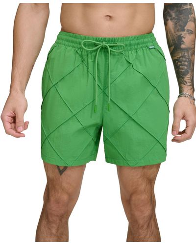 DKNY Diamond Pintuck Performance 5" Volley Shorts - Green