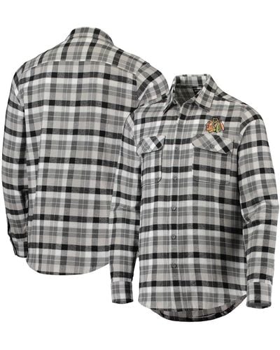 Antigua Black And Gray Chicago Blackhawks Ease Plaid Button-up Long Sleeve Shirt