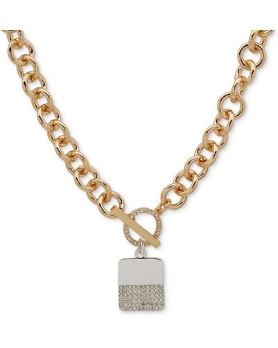 DKNY Two-tone Crystal Charm toggle 17" Collar Necklace - Metallic