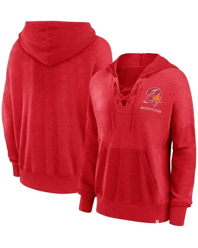 Fanatics Distressed Tampa Bay Buccaneers Heritage Snow Wash French Terry Lace-up Pullover Hoodie - Red