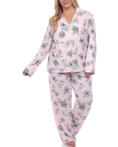 White Mark Plus Size Long Sleeve Floral Pajama Set - Pink