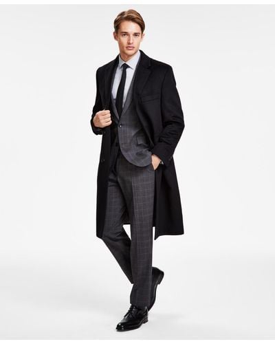 Michael Kors Classic-fit Solid Wool Blend Overcoats - Black