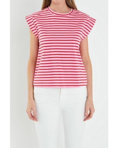 English Factory Stripe Rib Cotton T-shirt - Red