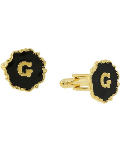 1928 Jewelry 14k Gold-plated Enamel Initial G Cufflinks - Black
