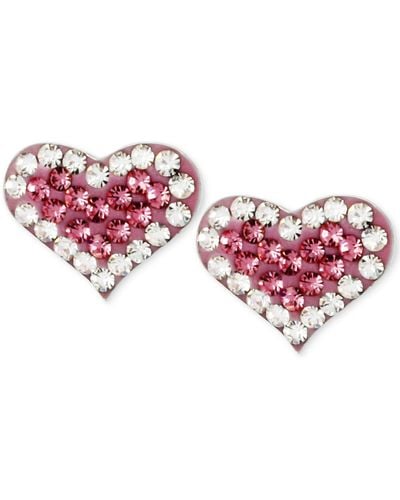 Betsey Johnson Silver-tone Heart Crystal Stud Earrings - Red