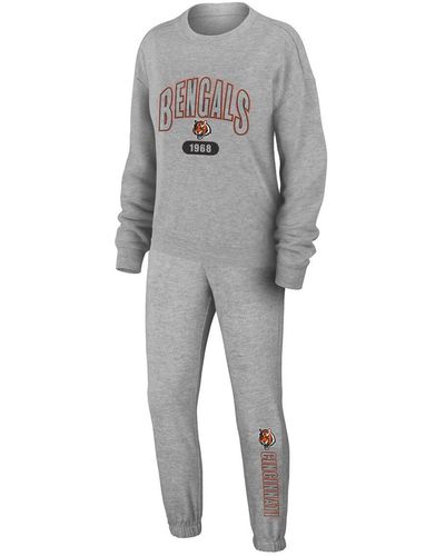 WEAR by Erin Andrews Cincinnati Bengals Plus Size Knitted Tri-blend Long Sleeve T-shirt And Pants Lounge Set - Gray