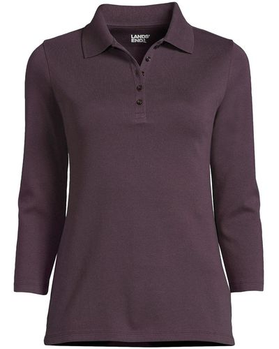 Lands' End Tall 3/4 Sleeve Cotton Interlock Polo Shirt - Purple