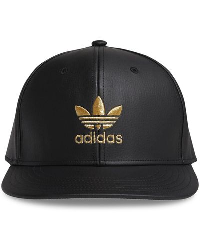 adidas Originals Faux-leather Metallic-logo Hat - Black