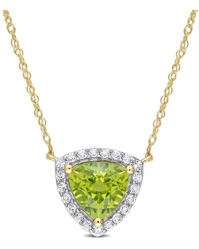 Macy's 10k Yellow Gold Plated And White Topaz Trillion Halo Necklace - Multicolor