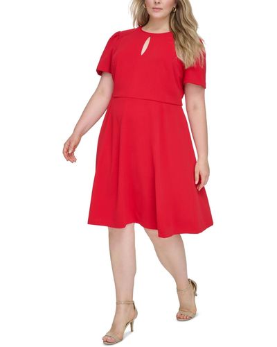 Tommy Hilfiger Plus Size Keyhole Short-sleeve Midi Dress - Red