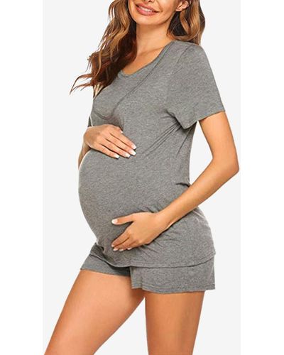 Savi Mom Lima Short Sleeve Maternity Pajama Set - Gray