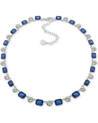 Anne Klein Silver-tone Mixed Crystal All-around Collar Necklace - Blue