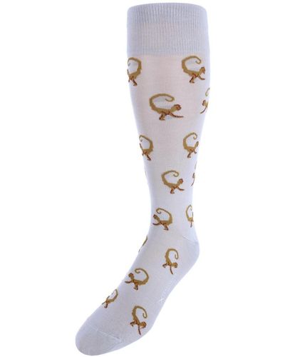 Trafalgar Caesar Monkey Mid-calf Mercerized Cotton Socks - White