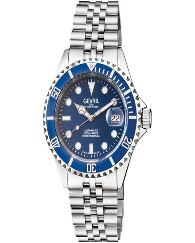 Gevril Wall Street Swiss Automatic Stainless Steel Bracelet Watch 43mm - Blue