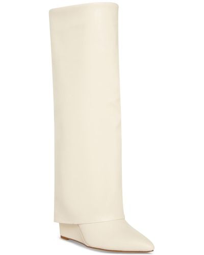 Madden Girl Evander Fold-over Cuffed Knee High Wedge Dress Boots - White