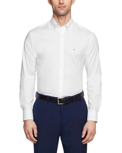 Tommy Hilfiger Flex Slim Fit Wrinkle Free Stretch Pinpoint Oxford Dress Shirt - White