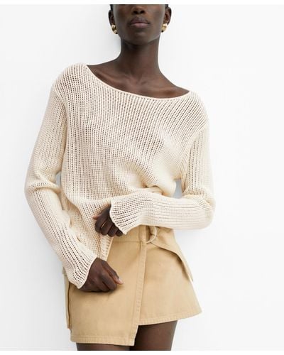 Mango Boat-neck Knitted Sweater - Natural