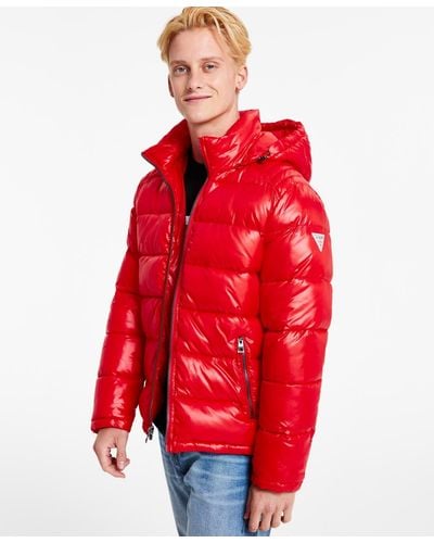 Guess Hooded Puffer Coat - Red