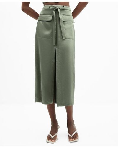 Mango Pockets Detail Satin Skirt - Green